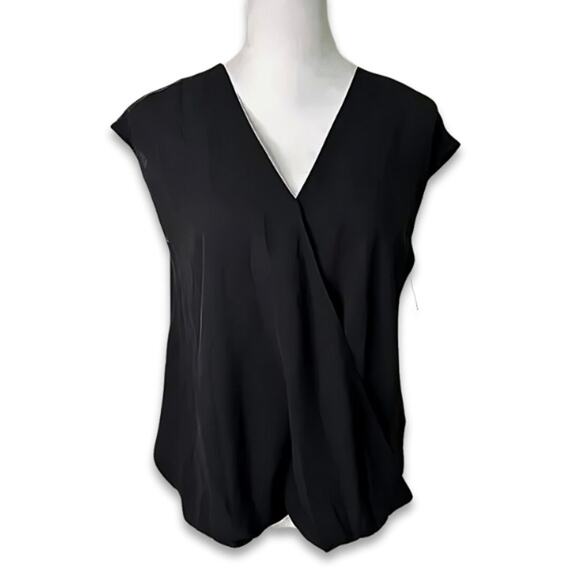 Halogen Blouse Surplice V-Neck Cap Sleeves Lightweight Black Women's Small NWT - Picture 2 of 10